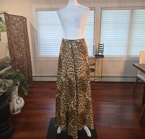 Organza Leopard Animal Print Full A Line Flowy Maxi Skirt Brown Size Small